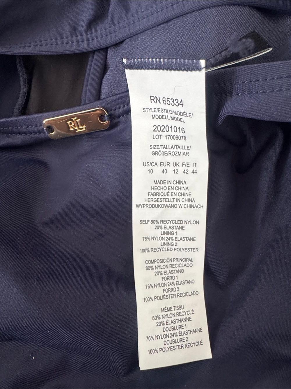 Lauren Ralph Lauren Shirred Ring-Front One-Piece NAVY - NEW - Picture 8 of 9